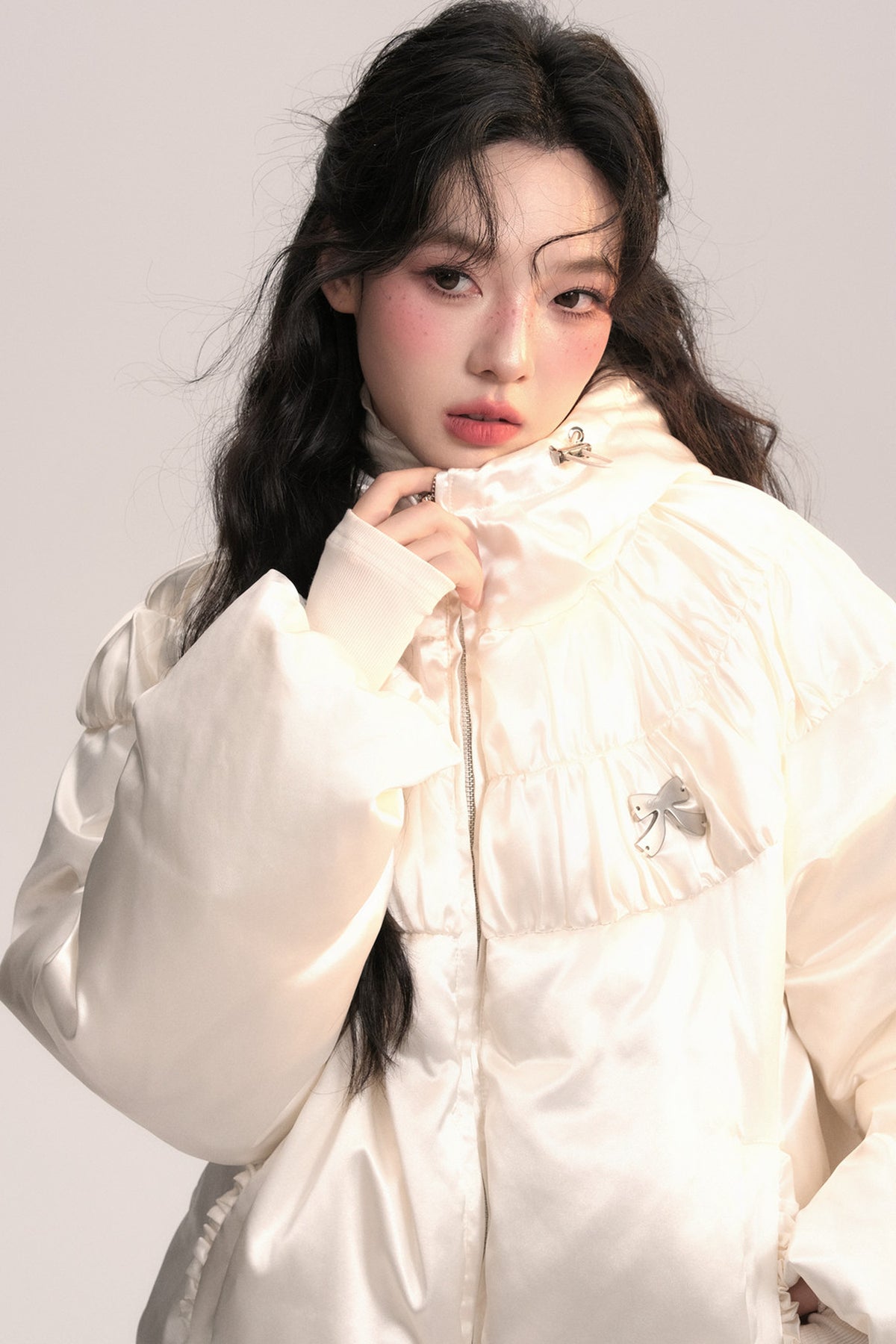 Silk Texture Pleated Puffer Jacket