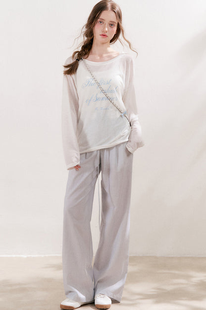 Blusa in lino con stampa a lettere e fiocco di neve