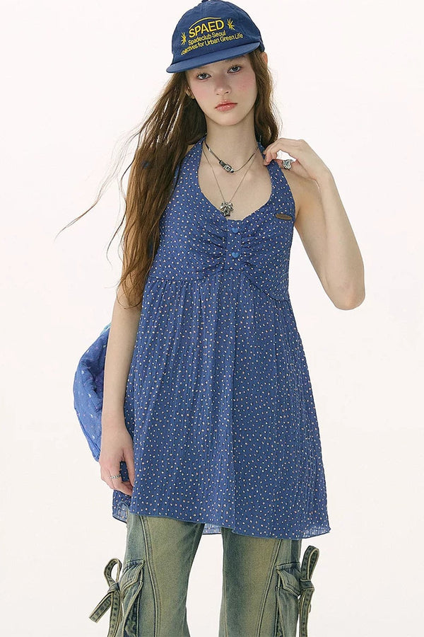 Top Halter Estampado de Flores Azul Verano