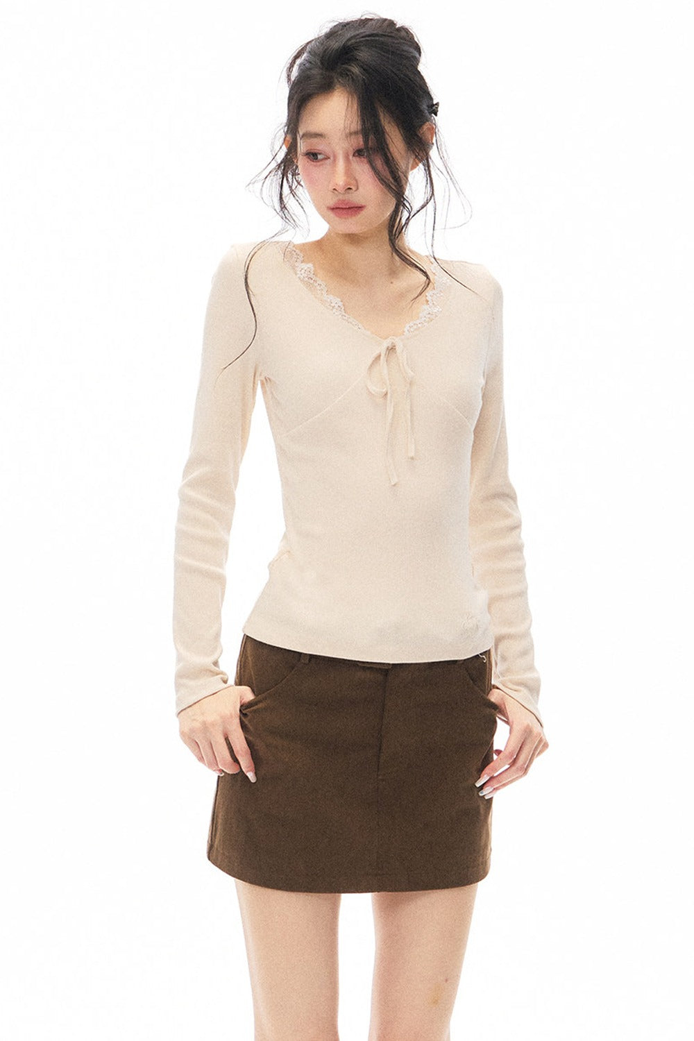 Slim-Fit Knit Top and Skirt Set-Up