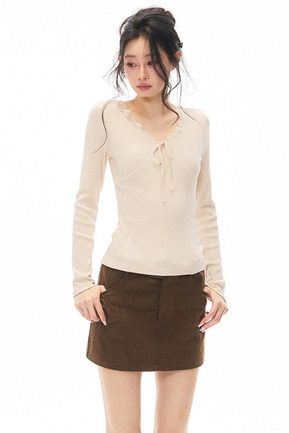 Slim-Fit Knit Top and Skirt Set-Up