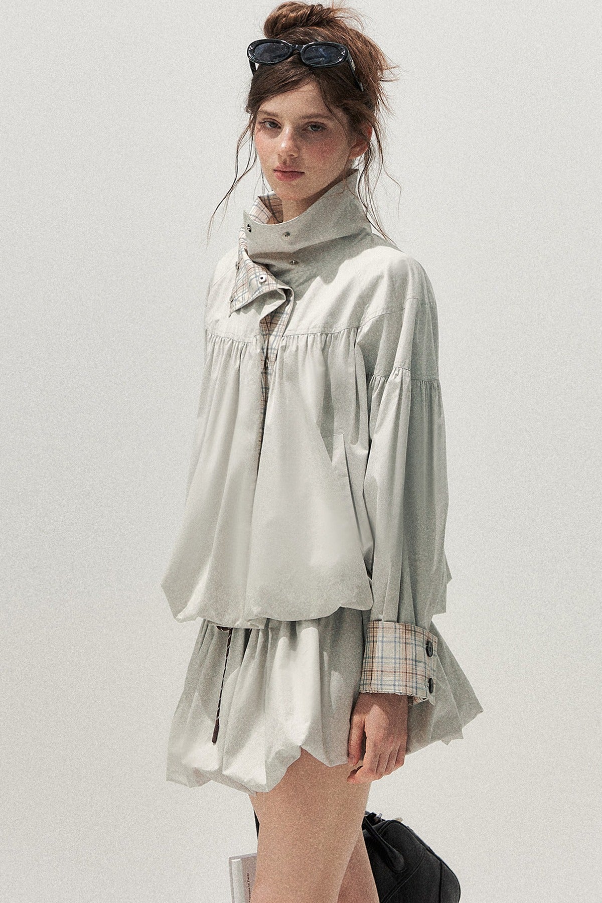 Plaid Trench Coat and Skirt Set-Up