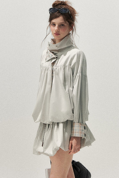Plaid Trench Coat and Skirt Set-Up