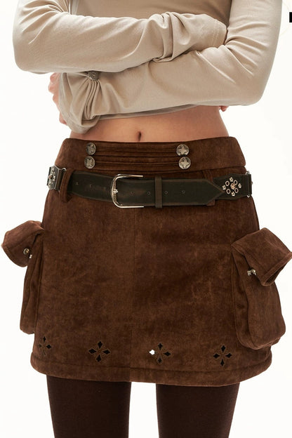 Dense Weave Velvet Flap Pocket Pantskirt