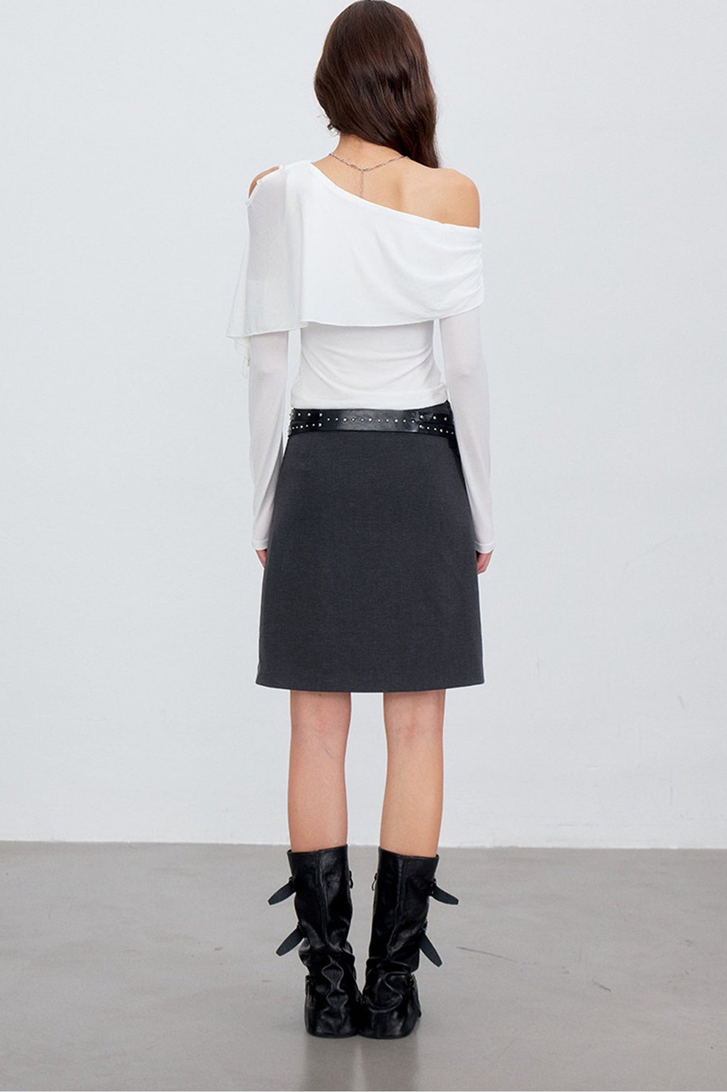 Asymmetric One-Shoulder Button Shawl Long Sleeve Top