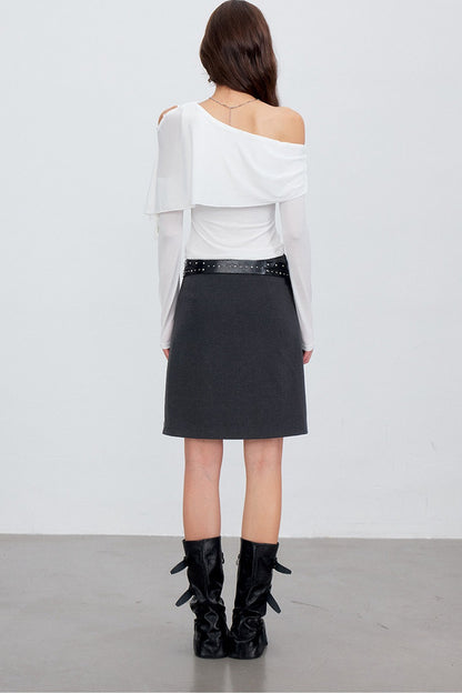 Asymmetric One-Shoulder Button Shawl Long Sleeve Top