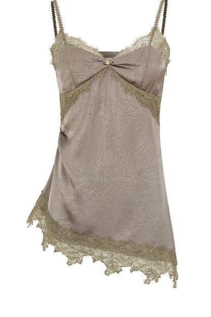 Asymmetrical Satin Lace Top