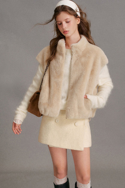 Cloud Velvet Stand Collar Faux Fur Vest
