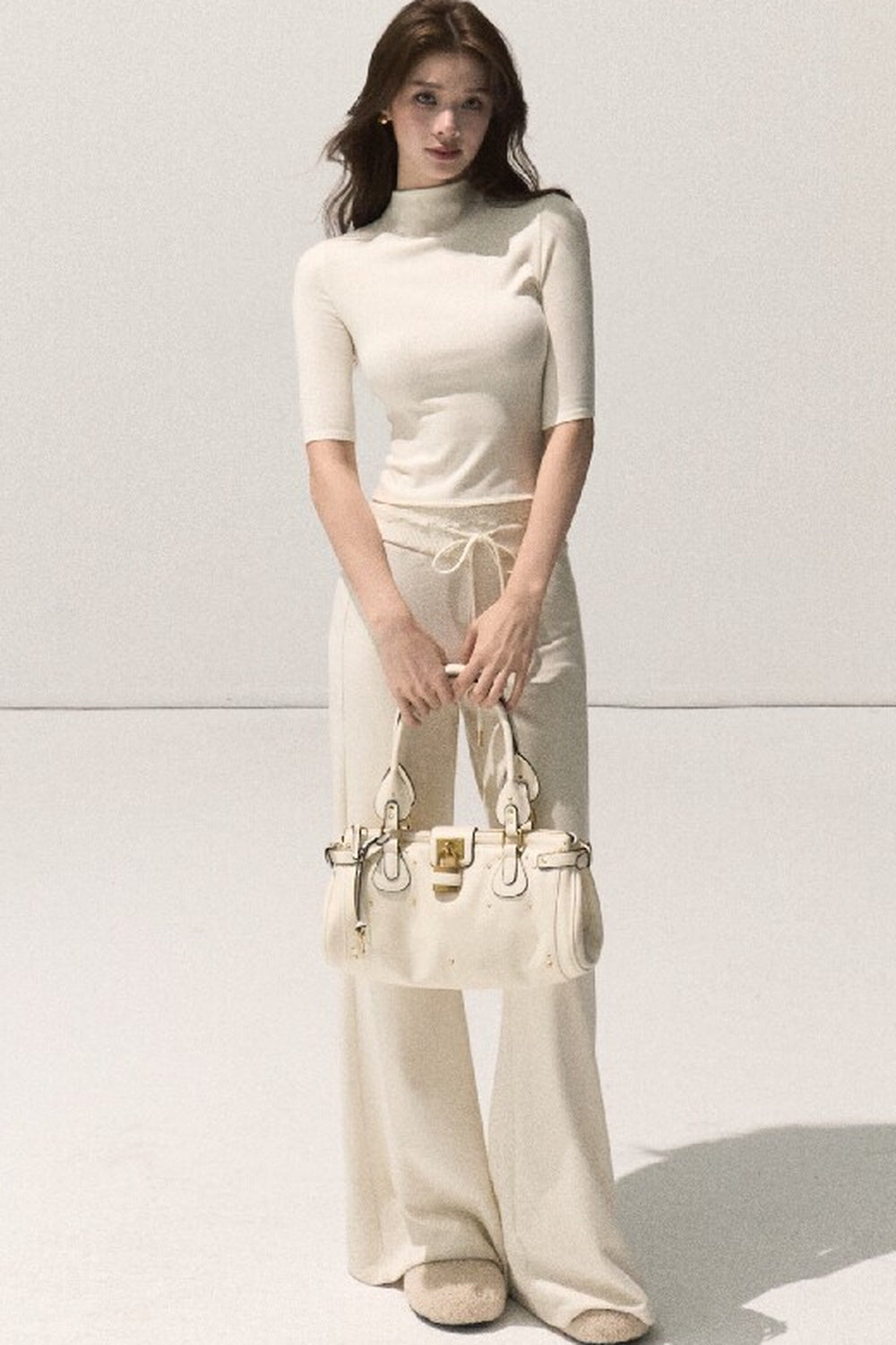Silver-Embellished High-Waisted Wide-Leg Pants