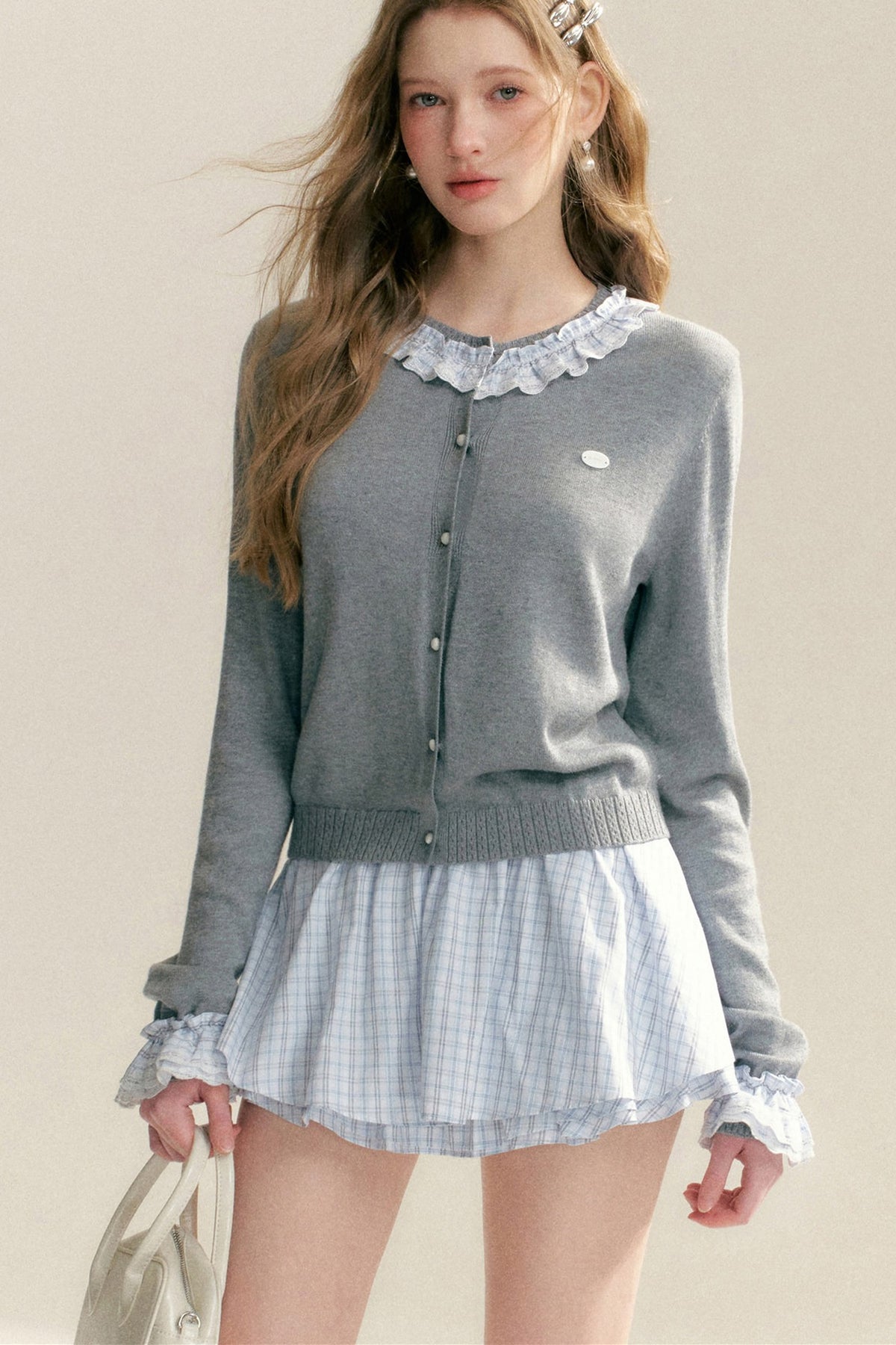 Ruffle Collar Knit Cardigan