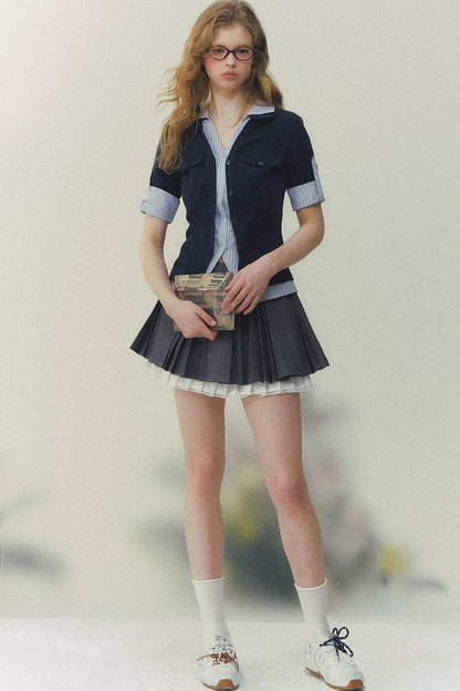 Kariertes Patchwork-Polo-Hemd