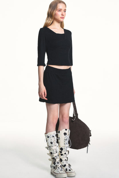 Conjunto de top de punto jacquard texturizado y falda