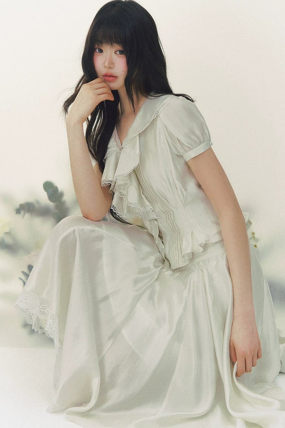 Pure White Tulip Shirt Skirt Set-Up