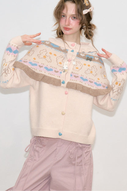 Apricot Knit Cardigan Shawl Set-Up