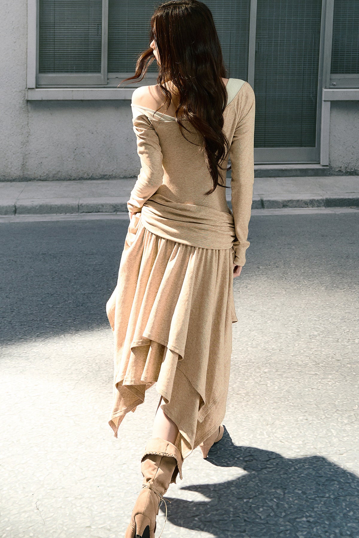 Long-Sleeved Asymmetrical Knitted Dress