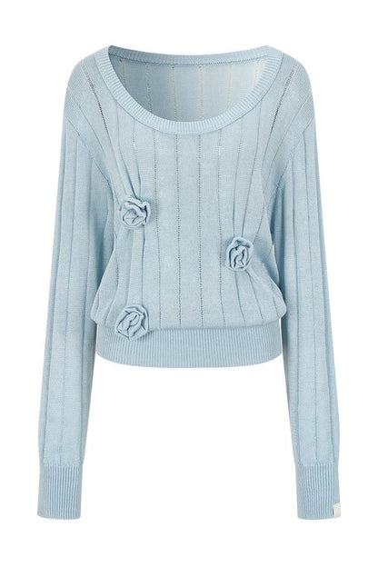 Camicetta in maglia con spalla asimmetrica e fiore 3D