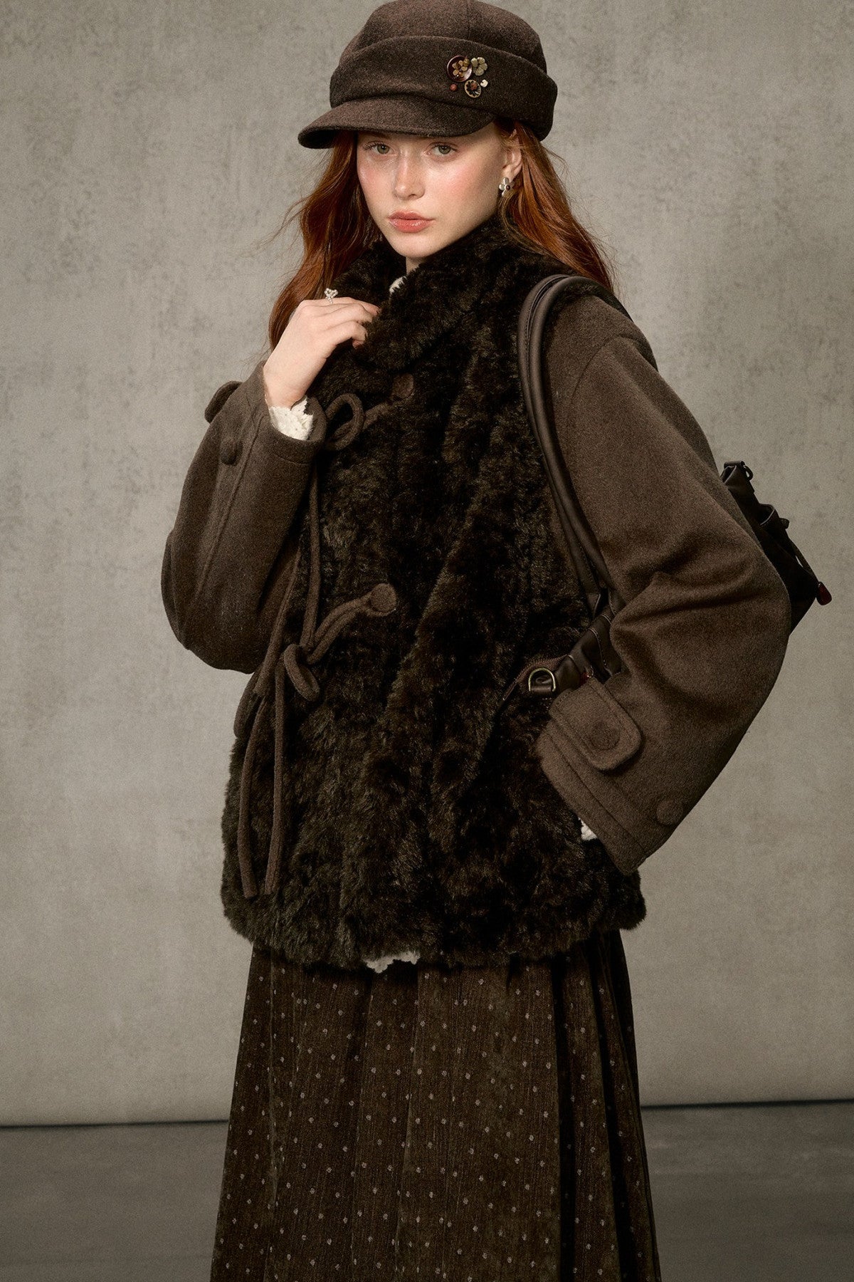 Flower Tea Layered-Look Woolen Furry Top