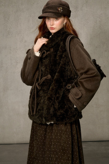 Flower Tea Layered-Look Woolen Furry Top