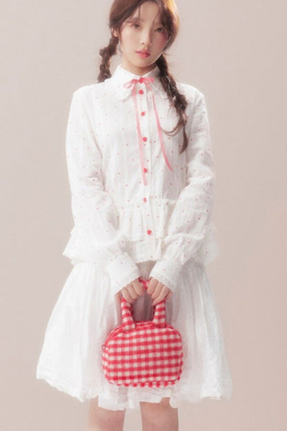 Bow Polka Dot Shirt and Skirt Set-Up