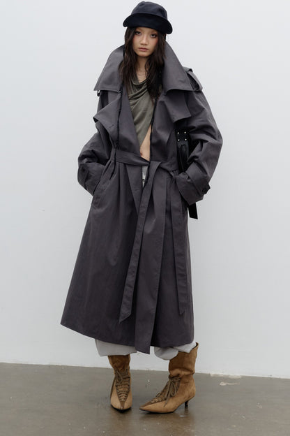 Long Double-Layer Lapel Trench Coat