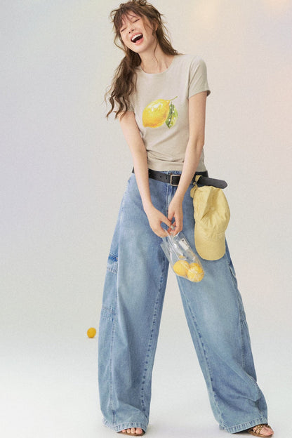 Lemon Print Short-Sleeved Blouse