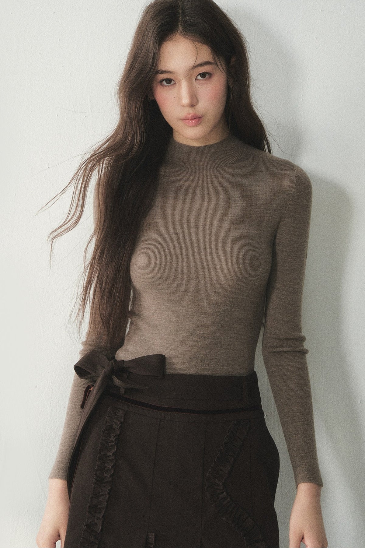100% Wool Half-Turtleneck Knit Top