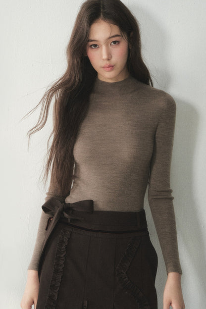 100% Wool Half-Turtleneck Knit Top