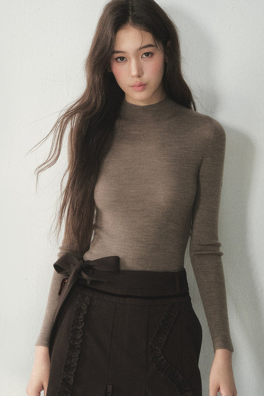100% Wool Half-Turtleneck Knit Top