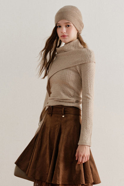 Faux Suede Lace Patchwork Skirt