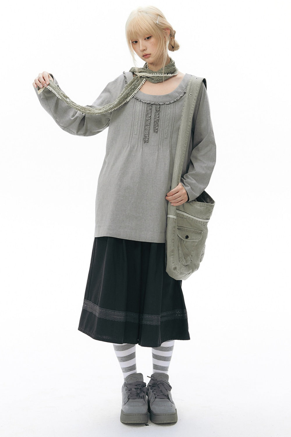 Elastic Waist Patchwork Wide-Leg Skirt Pants