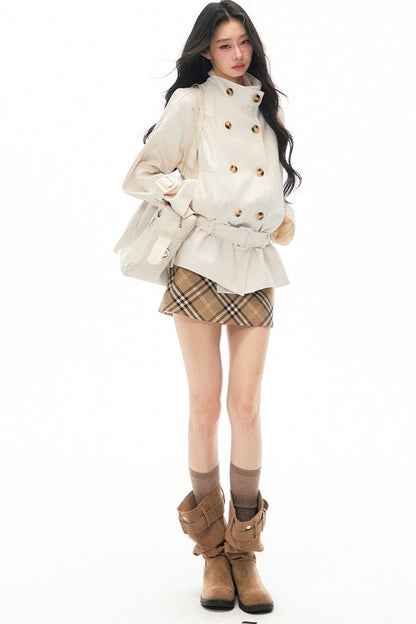 British Style Short Trench Coat and Skirt Set-Up