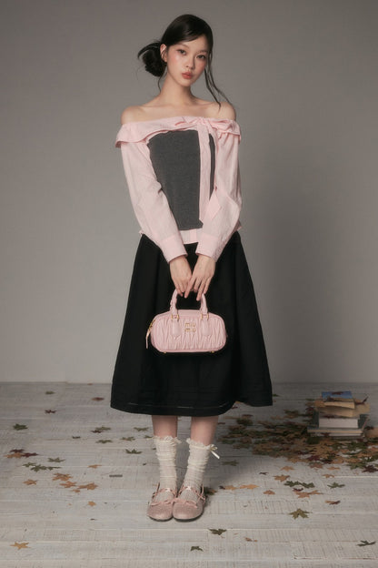 One-Shoulder Bow Spliced Long-Sleeve T-Shirt