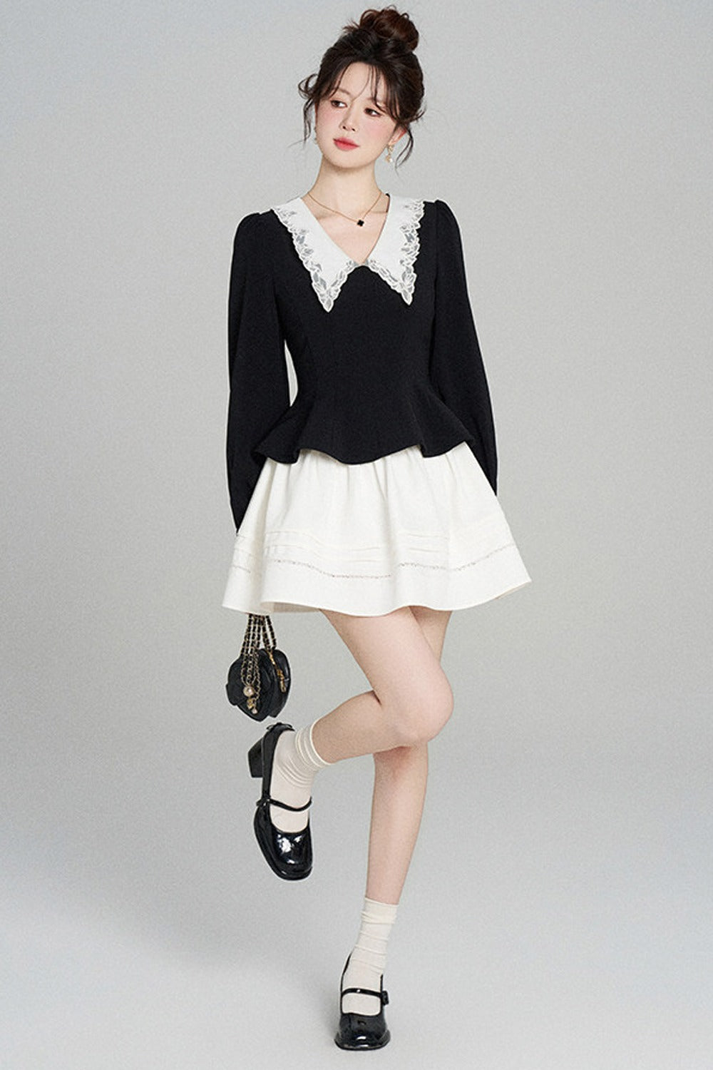 Peplum Waist Lace Collar Shirt