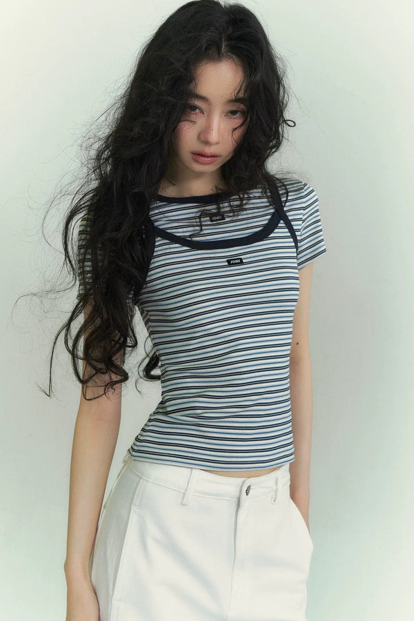 Casual Striped T-Shirt Suspender Set