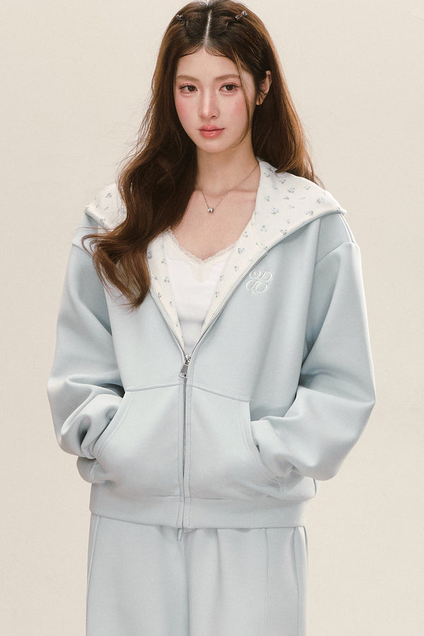 Relaxed Fit Hooded Jacket Wide-Leg Sweatpants Set-Up