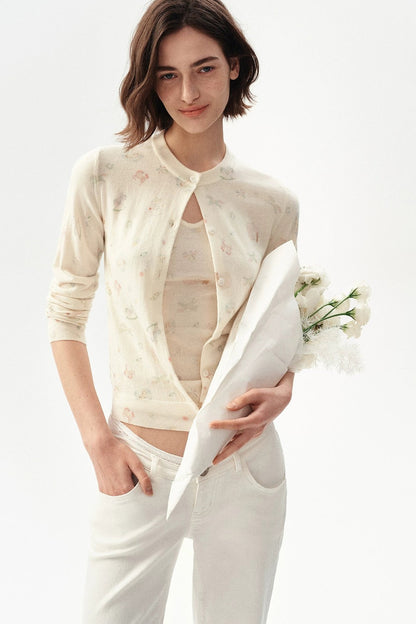 French Retro Printed Cropped Wool T-Shirt