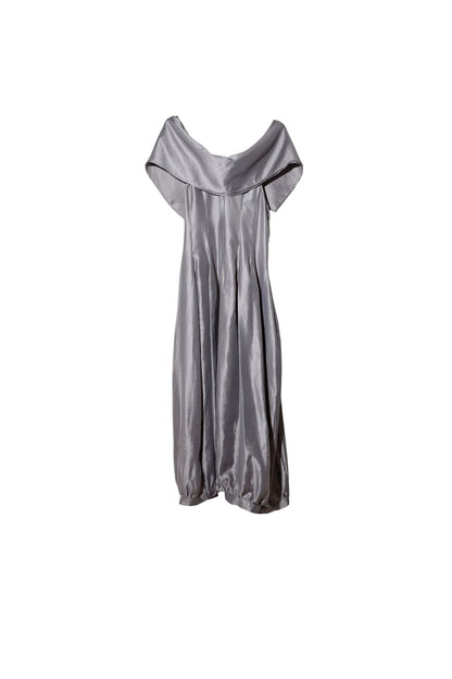 Glossy Gray Bubble Collar Dress
