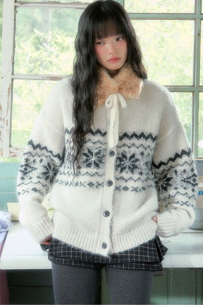 Veste cardigan en tricot jacquard Fair Isle à flocons de neige