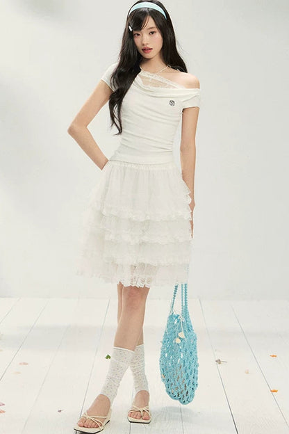 Lace Off-Shoulder T-Shirt