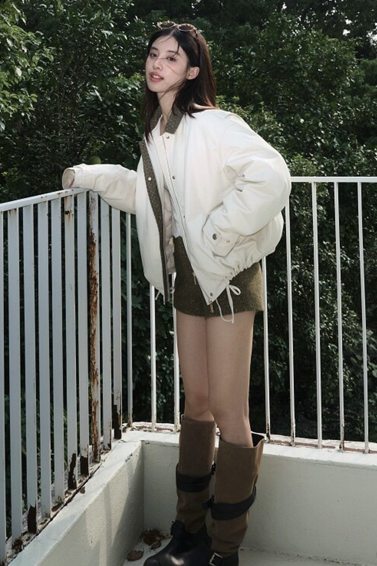 Suede Spliced 95% White Duck Down Jacket