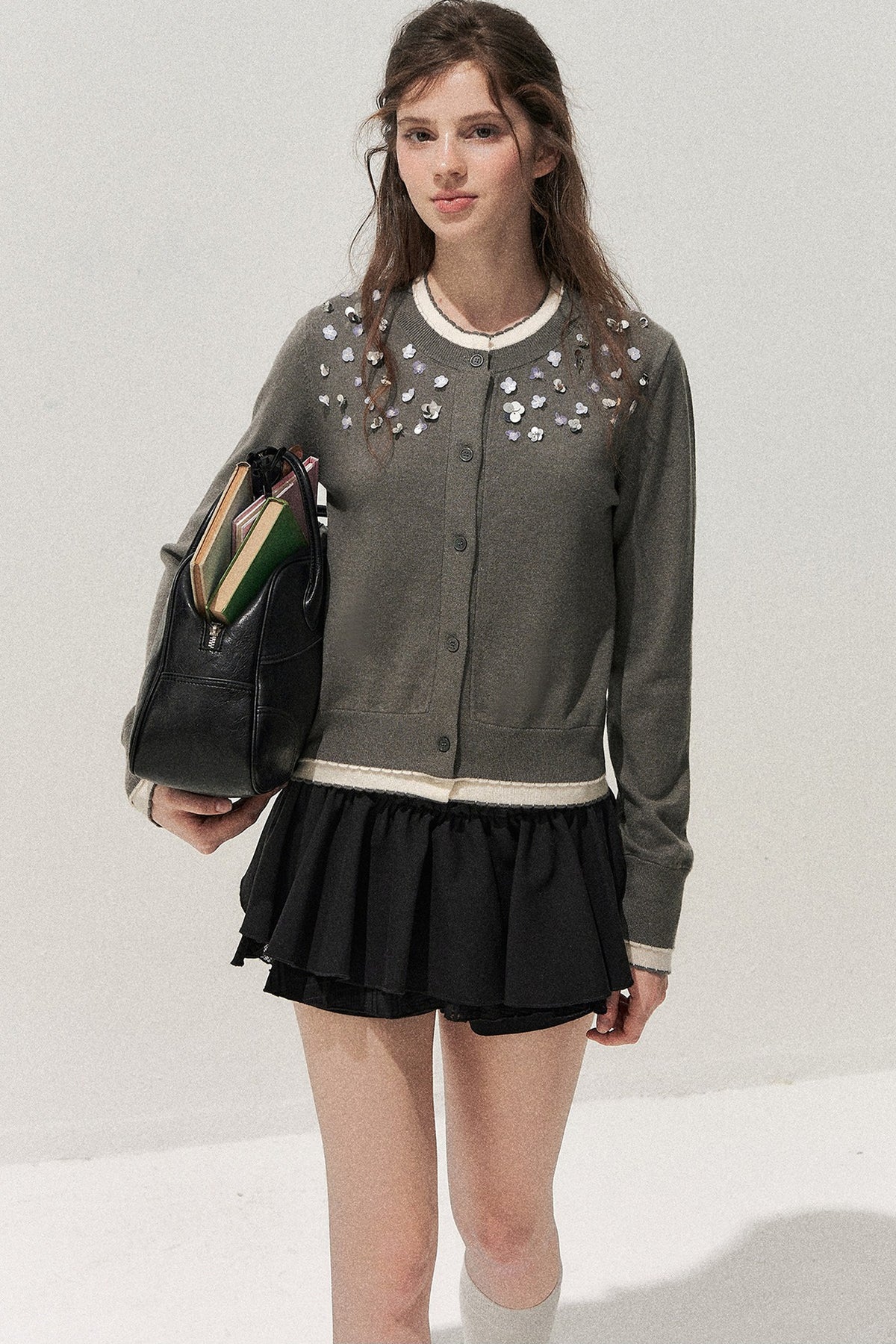Hand-Beaded Layered-Look Cardigan