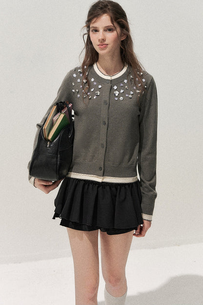 Hand-Beaded Layered-Look Cardigan