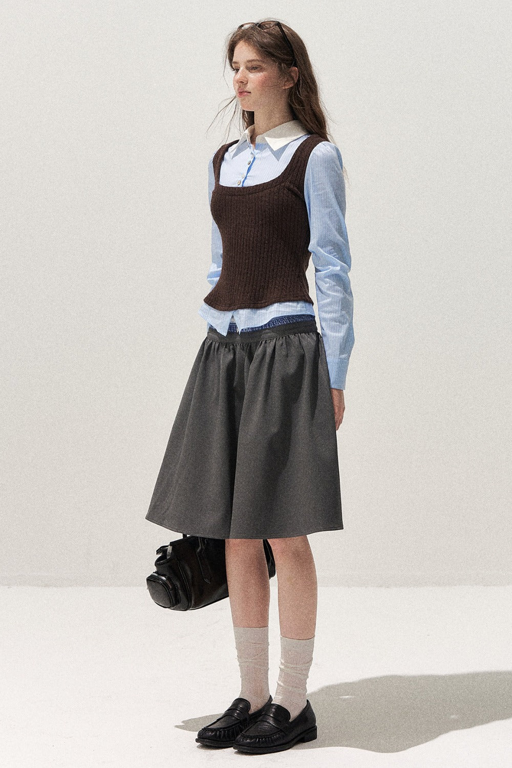 Spliced Twist-Knit Vest with Shirt Set