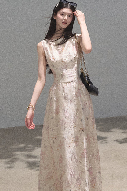 Pink Mist Linen Floral Dress