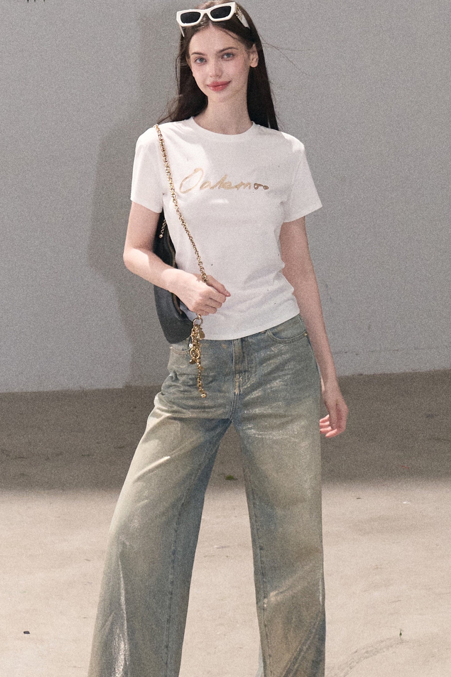 Gold Foil Print Knit T-Shirt