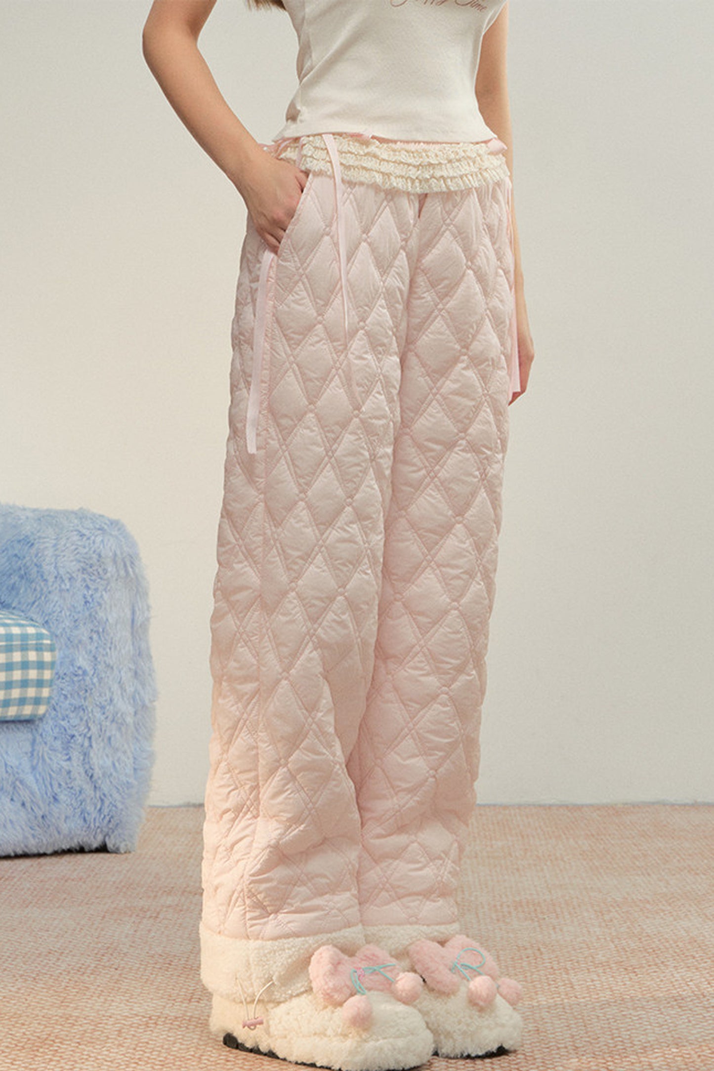 Pink Diamond Quilted Fleece Pants