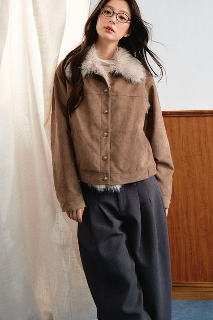 Khaki Brown Short Fur Coat