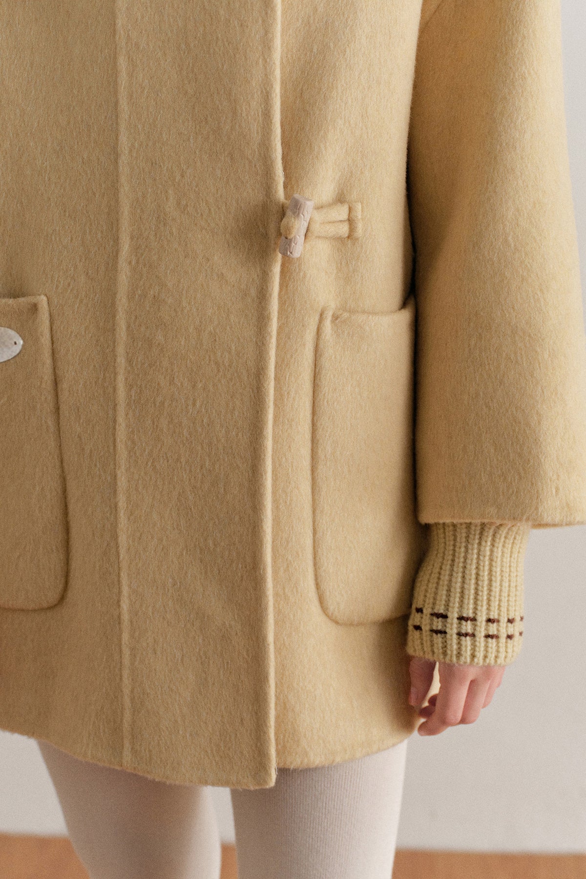 Hooded Horn Button Wool Coat