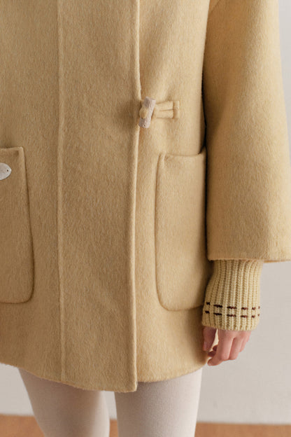 Hooded Horn Button Wool Coat