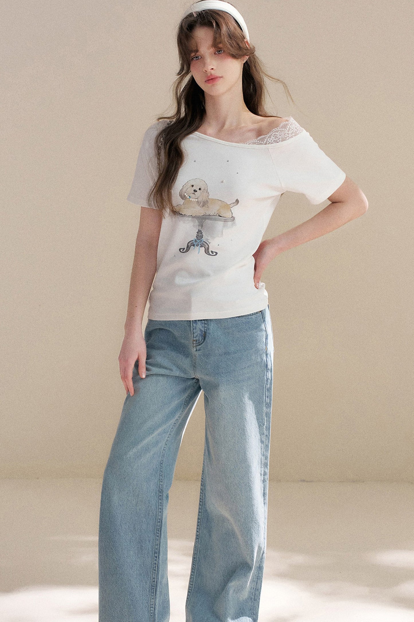Hand-Painted Puppy Denim Pants